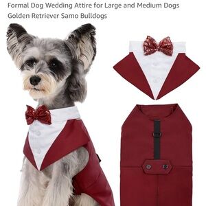 Elegant Maroon Dog Tuxedo with Bow Tie
